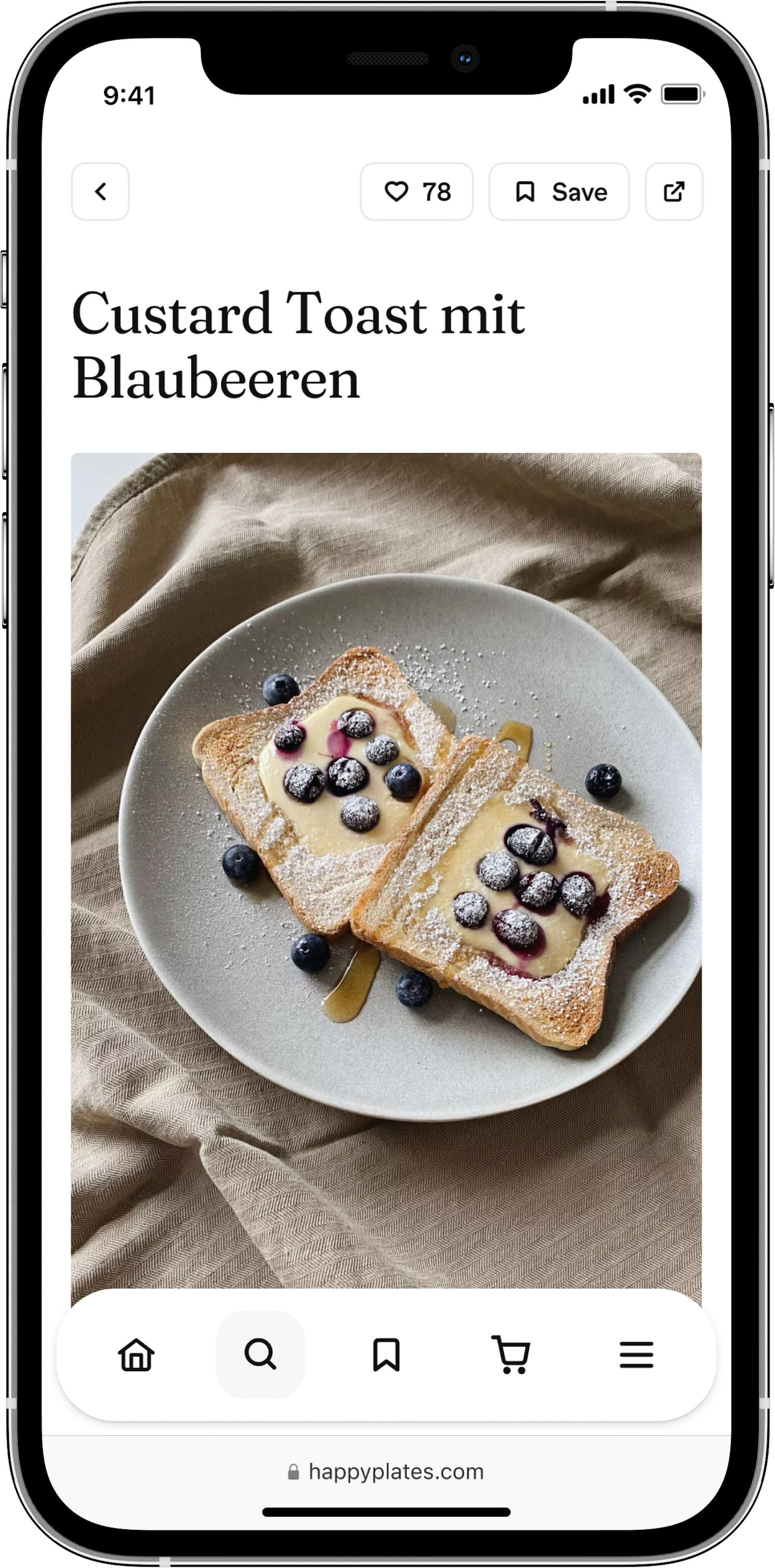 Happy Plates Rezept Custard Toast auf Handy Screen